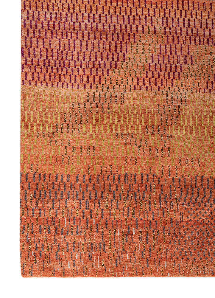 manchaha red and orange wool and bamboo silk hand knotted Rug - Corner
