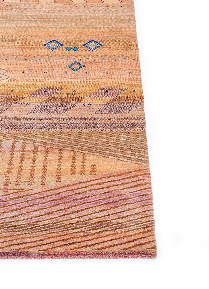 manchaha red and orange wool and bamboo silk hand knotted Rug - Corner