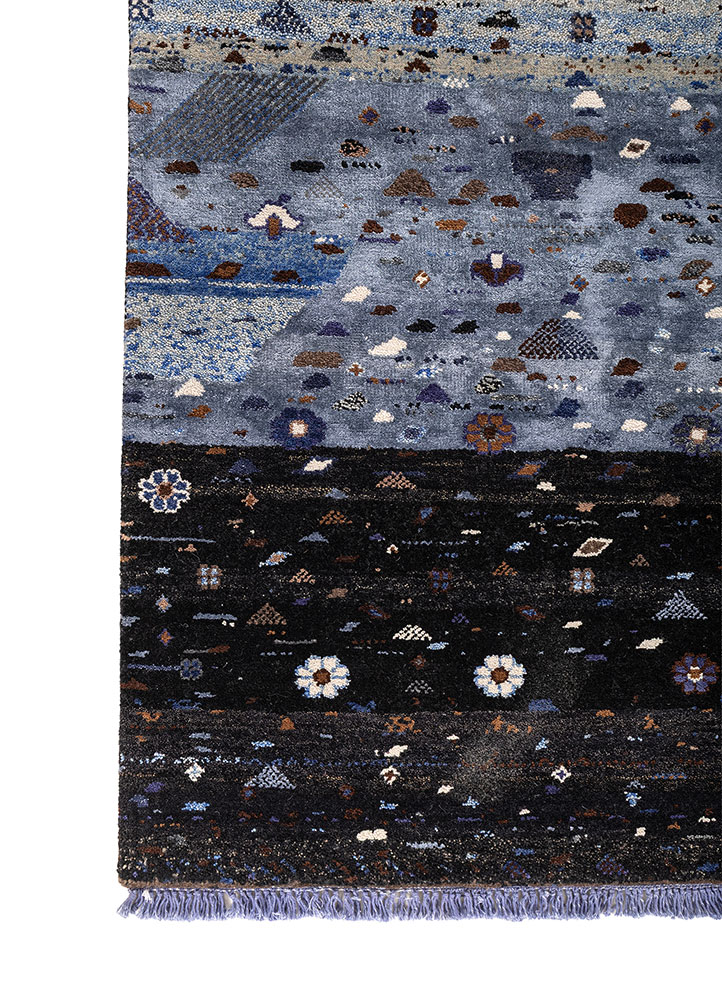 manchaha grey and black wool and bamboo silk hand knotted Rug - Corner