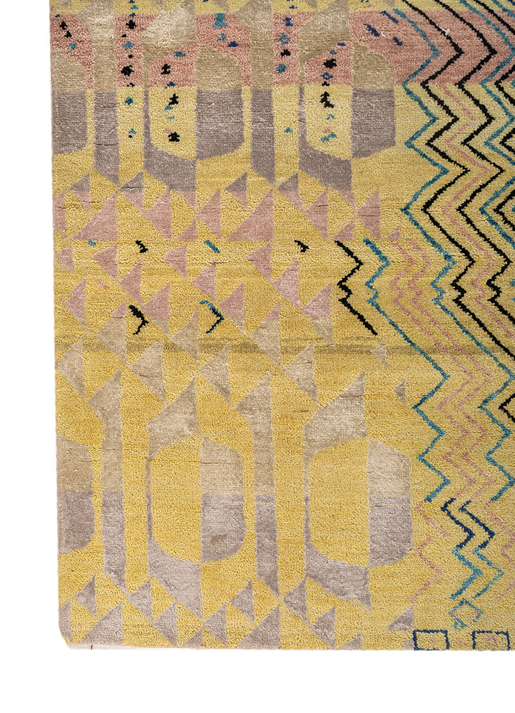 manchaha pink and purple wool and bamboo silk hand knotted Rug - Corner