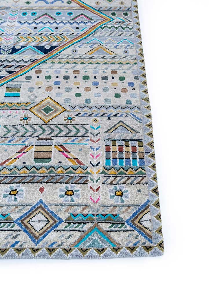 manchaha blue wool and bamboo silk hand knotted Rug - Corner