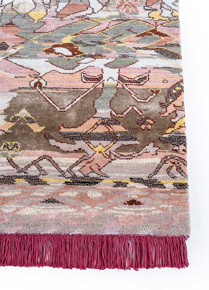 manchaha pink and purple wool and bamboo silk hand knotted Rug - Corner