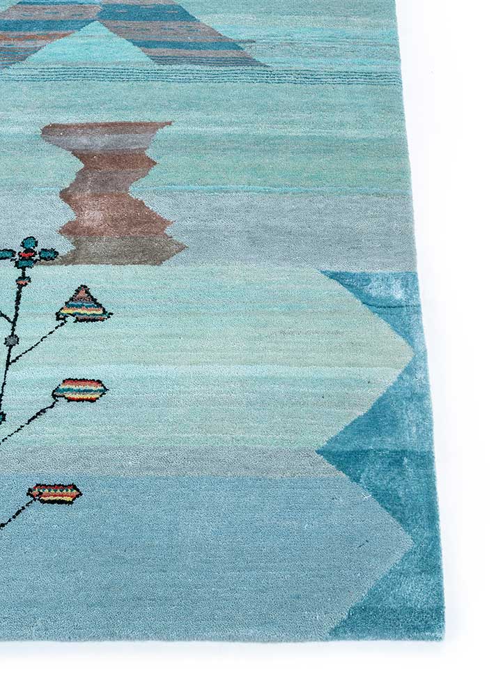 freedom manchaha blue wool and bamboo silk hand knotted Rug - Corner