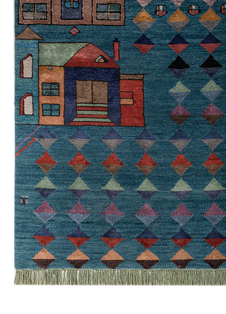 manchaha blue wool and bamboo silk hand knotted Rug - Corner