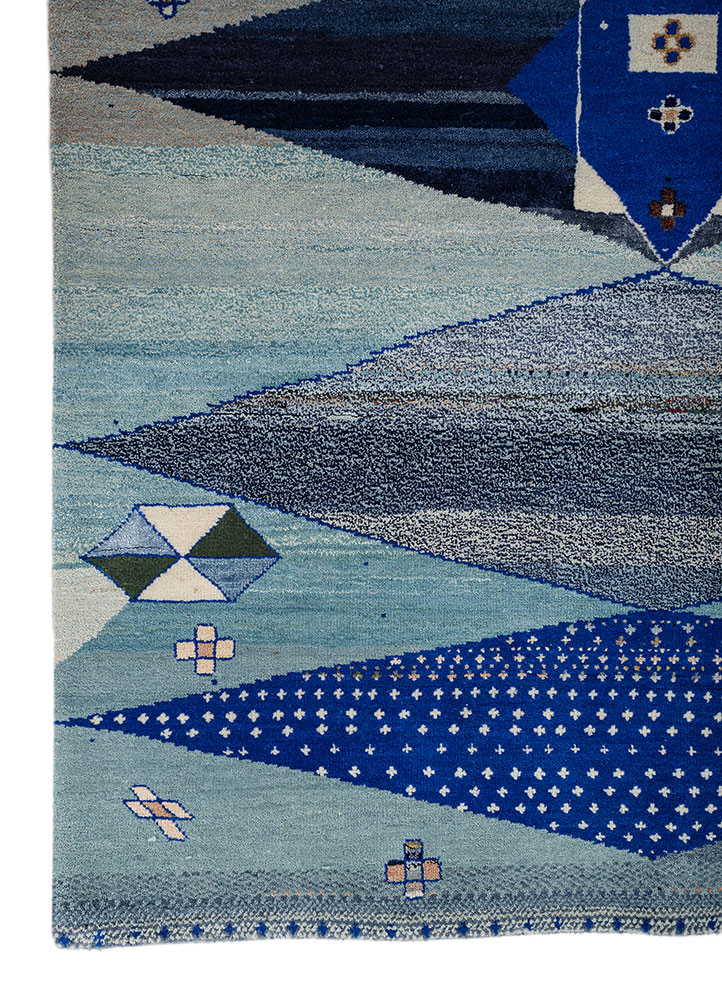 freedom manchaha blue wool and bamboo silk hand knotted Rug - Corner
