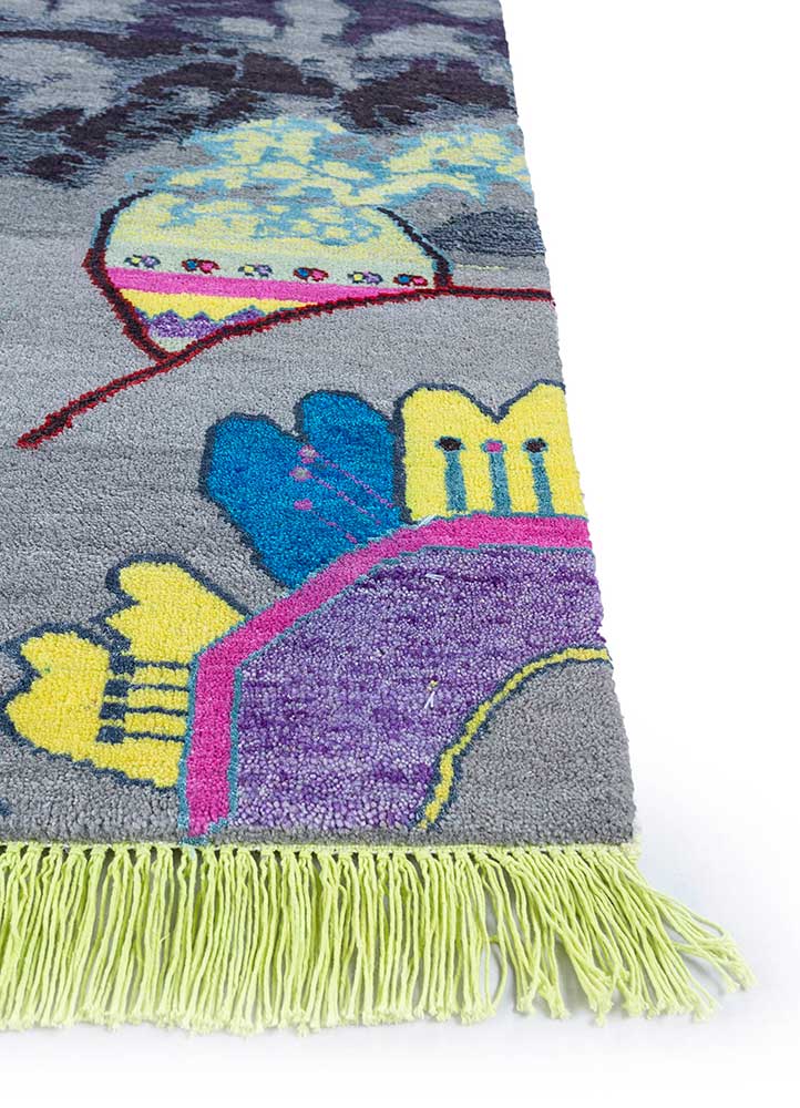 manchaha grey and black wool and bamboo silk hand knotted Rug - Corner