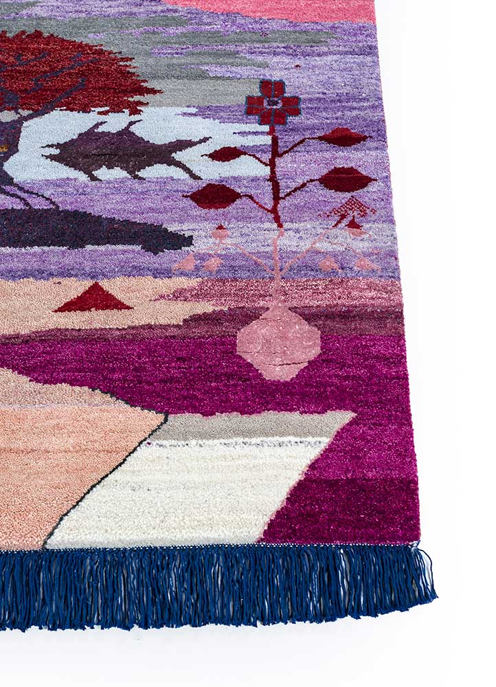 freedom manchaha pink and purple wool and bamboo silk hand knotted Rug - Corner