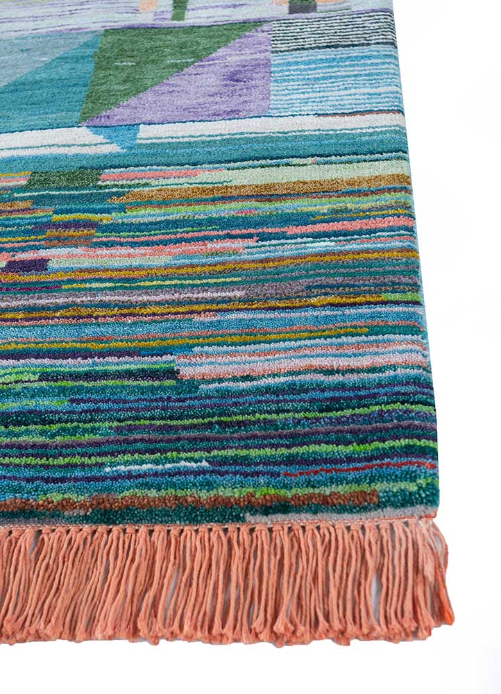 freedom manchaha blue wool and bamboo silk hand knotted Rug - Corner