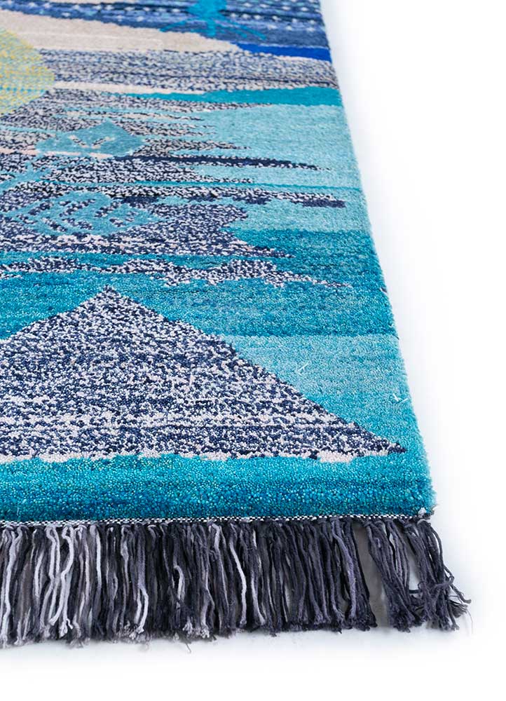 freedom manchaha blue wool and bamboo silk hand knotted Rug - Corner