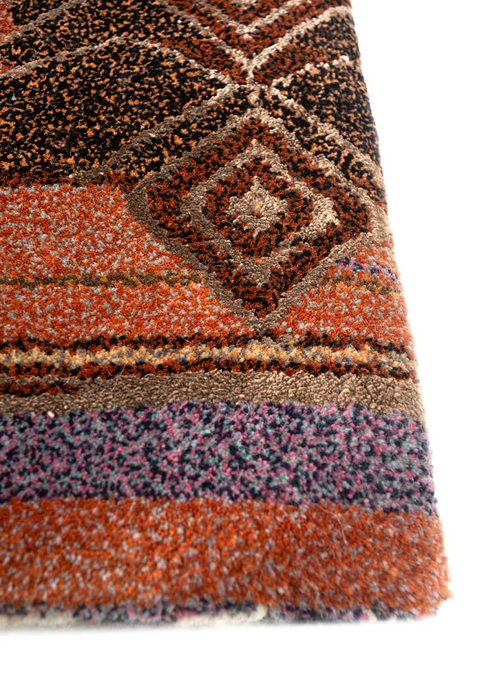 freedom manchaha red and orange wool and bamboo silk hand knotted Rug - Corner