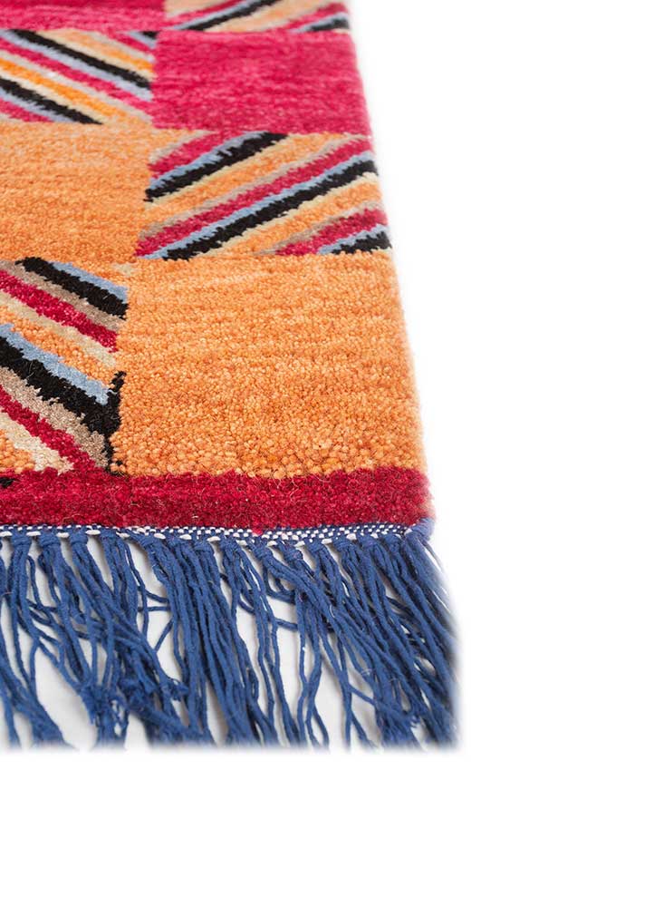 manchaha red and orange wool and bamboo silk hand knotted Rug - Corner