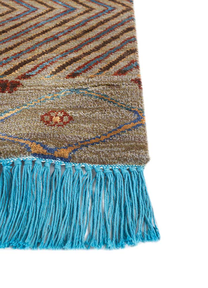 manchaha red and orange wool and bamboo silk hand knotted Rug - Corner