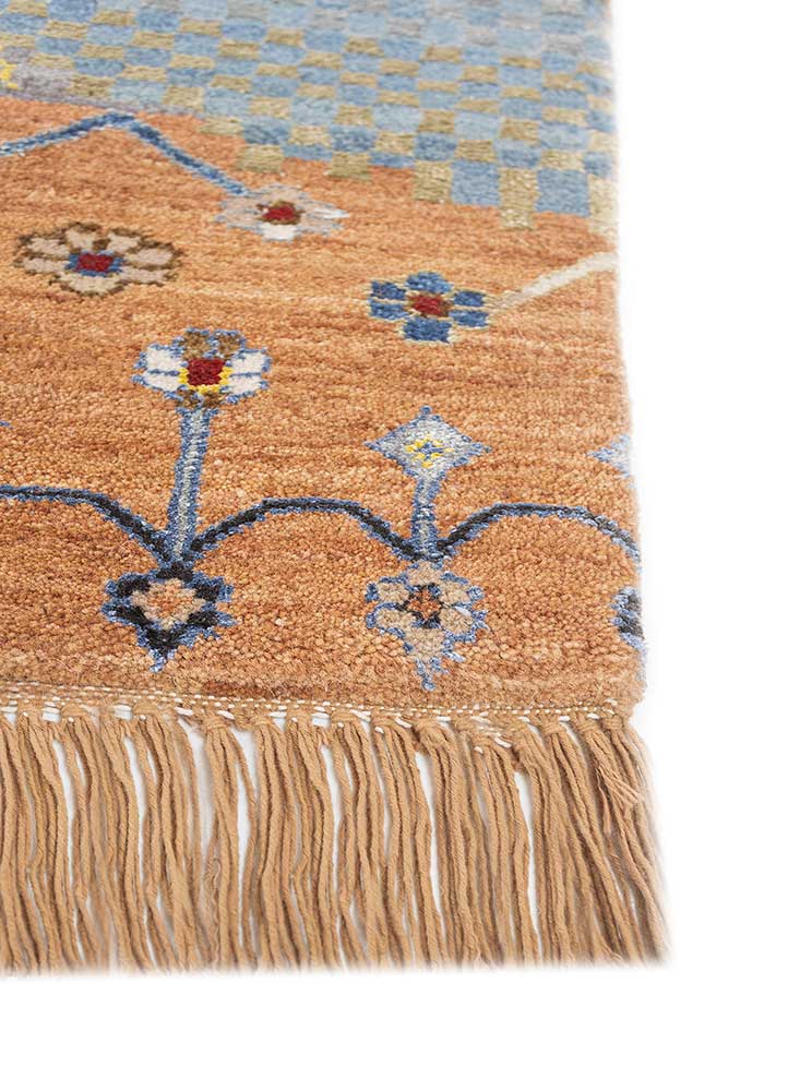 manchaha red and orange wool and bamboo silk hand knotted Rug - Corner