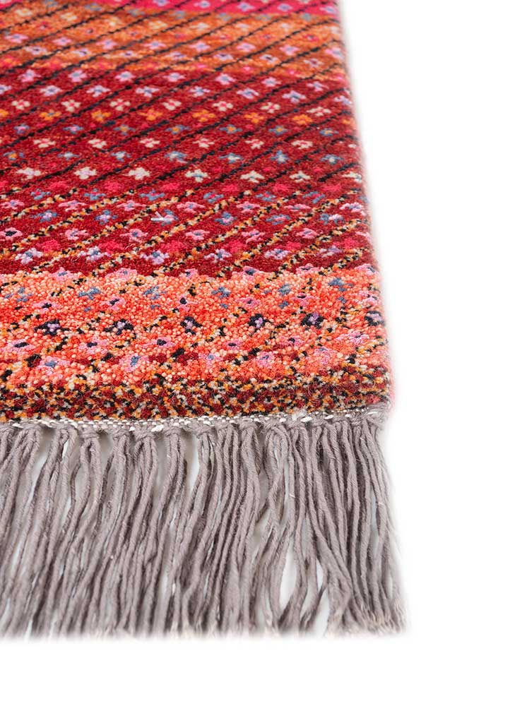 manchaha red and orange wool and bamboo silk hand knotted Rug - Corner