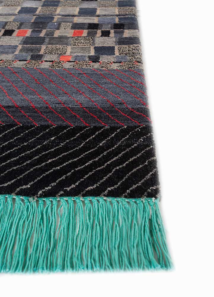 manchaha grey and black wool and bamboo silk hand knotted Rug - Corner