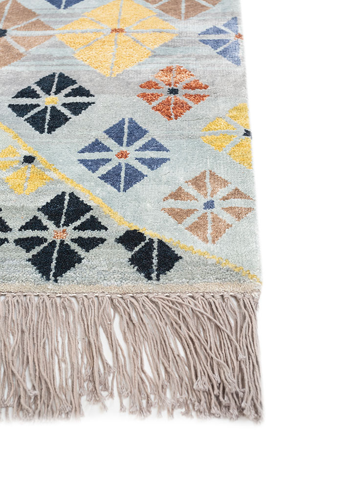 manchaha blue wool and bamboo silk hand knotted Rug - Corner