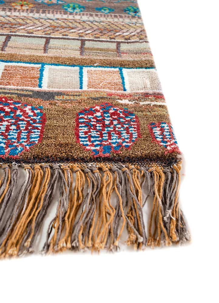 manchaha beige and brown wool and bamboo silk hand knotted Rug - Corner