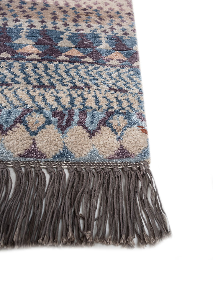 manchaha pink and purple wool and bamboo silk hand knotted Rug - Corner