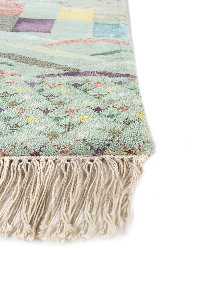 manchaha green wool and bamboo silk hand knotted Rug - Corner