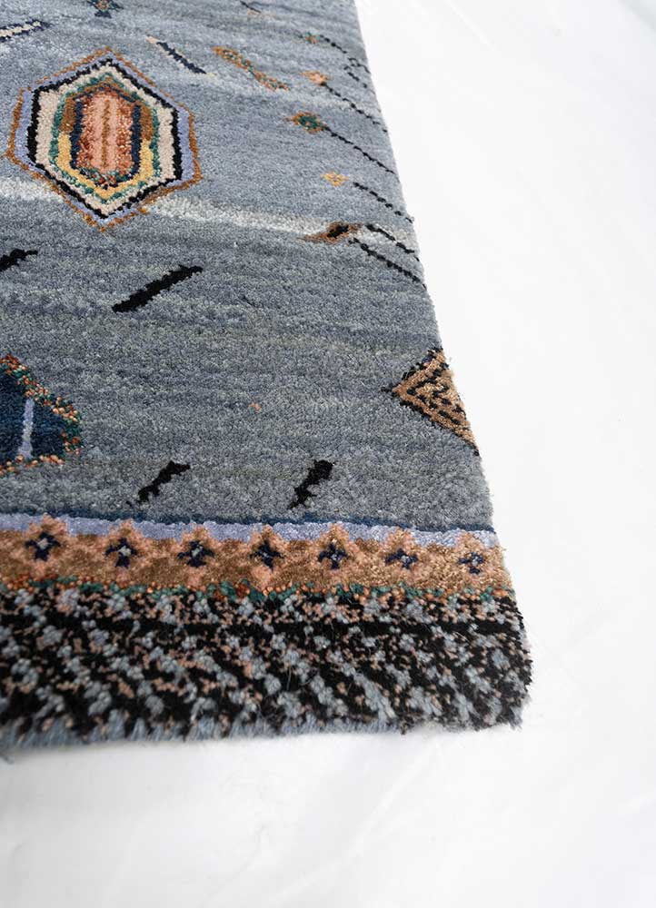 manchaha blue wool and bamboo silk hand knotted Rug - Corner
