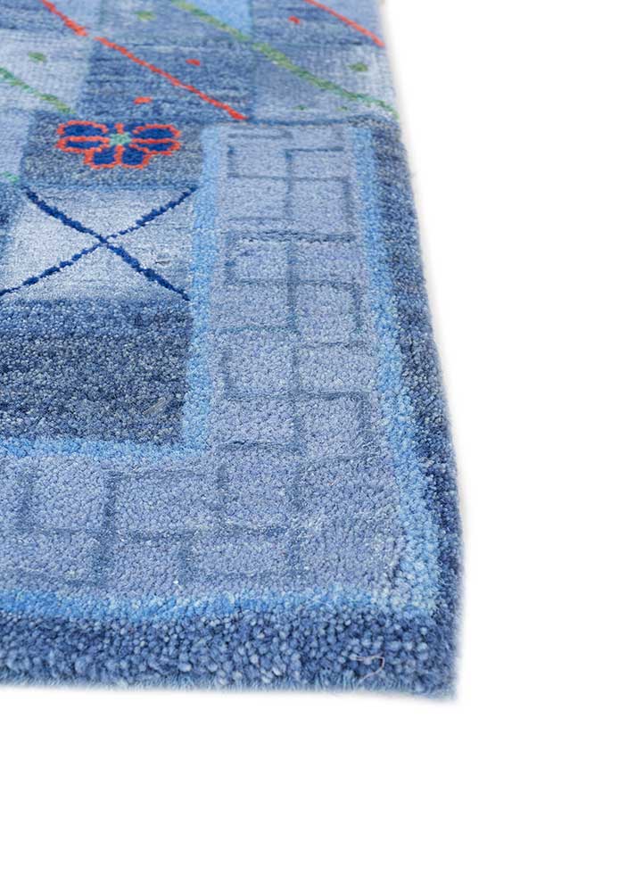 manchaha blue wool and bamboo silk hand knotted Rug - Corner