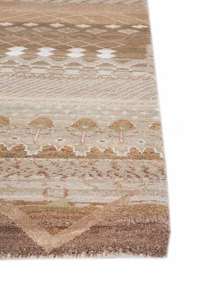 manchaha beige and brown wool and bamboo silk hand knotted Rug - Corner