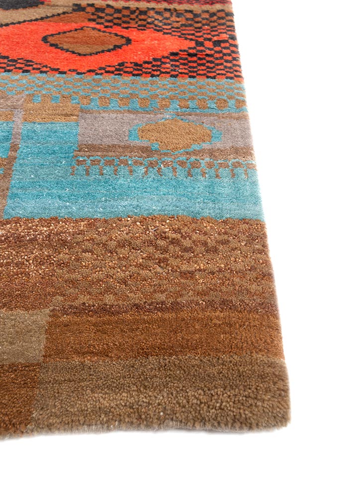 manchaha beige and brown wool and bamboo silk hand knotted Rug - Corner