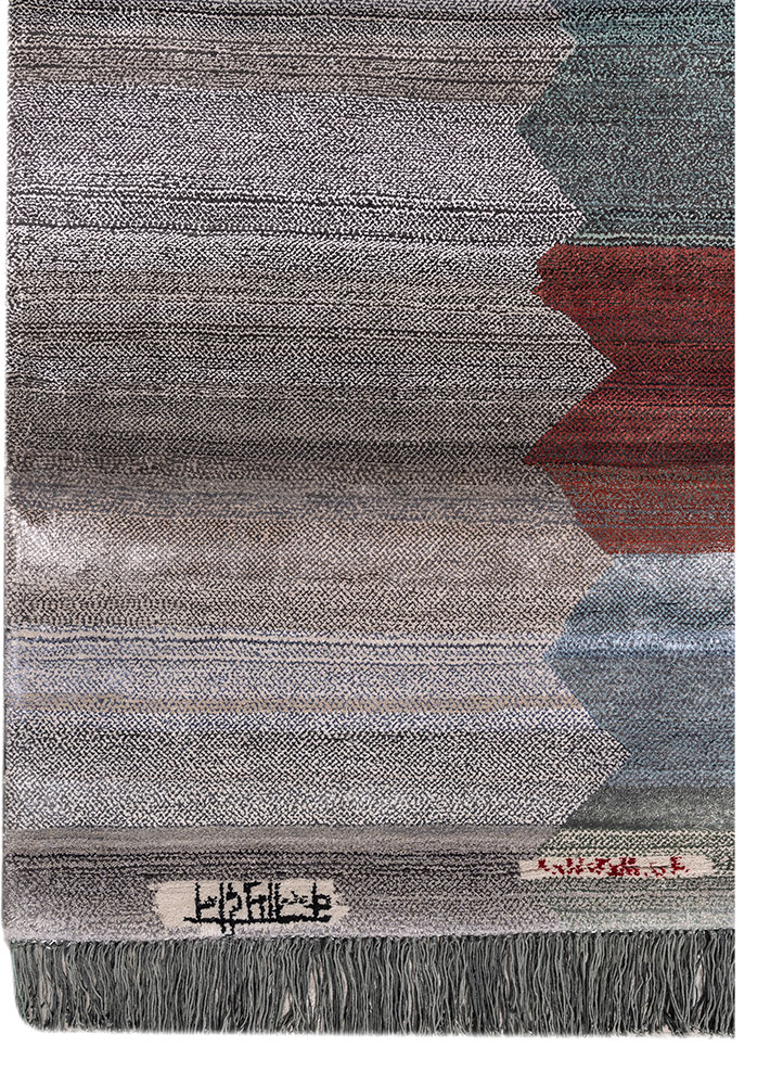 freedom manchaha grey and black wool and bamboo silk hand knotted Rug - Corner