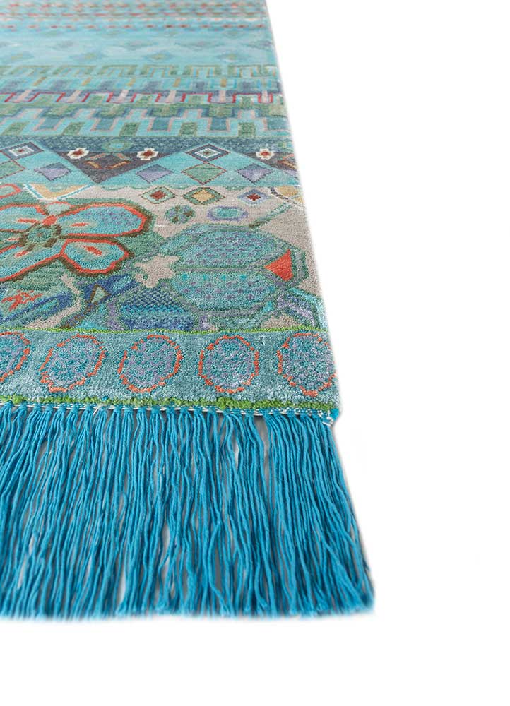 manchaha blue wool and bamboo silk hand knotted Rug - Corner