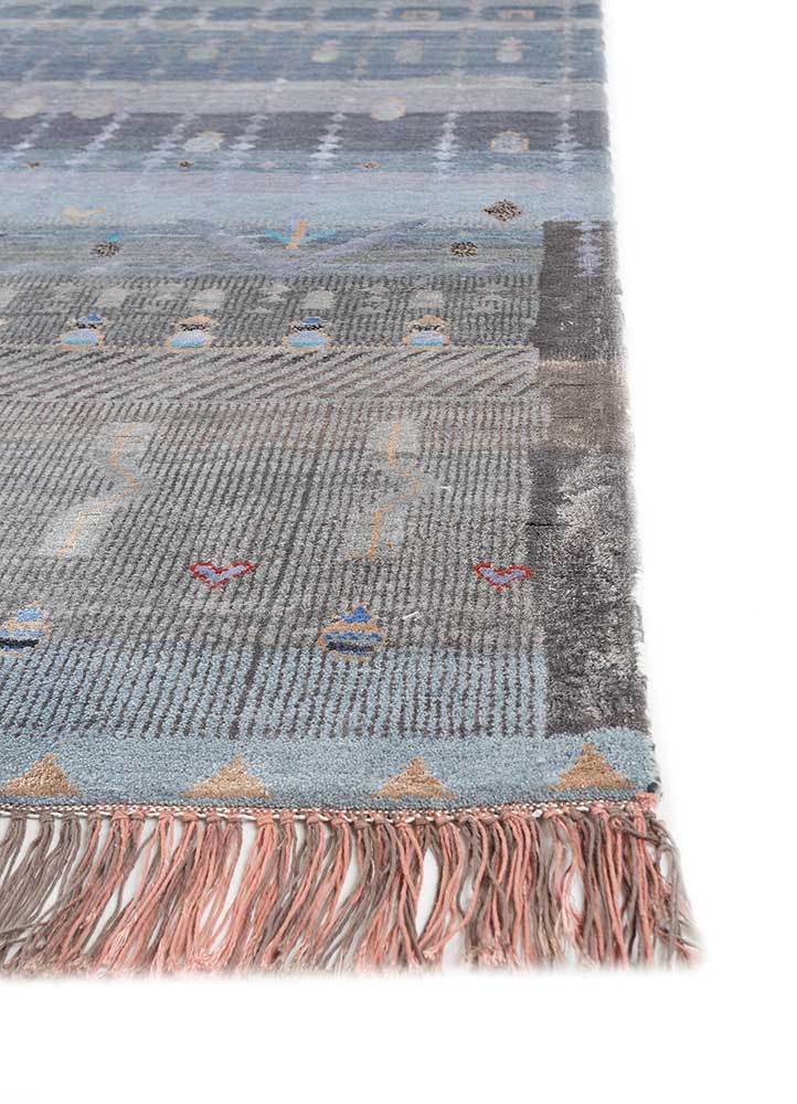 freedom manchaha blue wool and bamboo silk hand knotted Rug - Corner