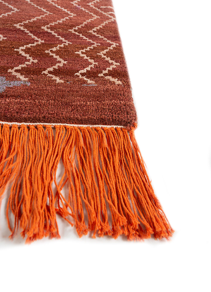 manchaha red and orange wool and bamboo silk hand knotted Rug - Corner