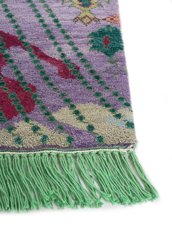 manchaha pink and purple wool and bamboo silk hand knotted Rug - Corner
