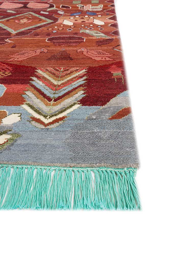 manchaha red and orange wool and bamboo silk hand knotted Rug - Corner