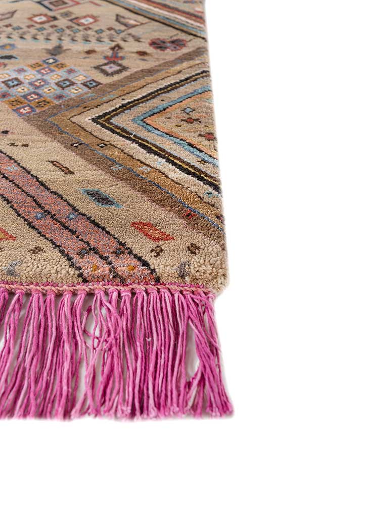 manchaha beige and brown wool and bamboo silk hand knotted Rug - Corner