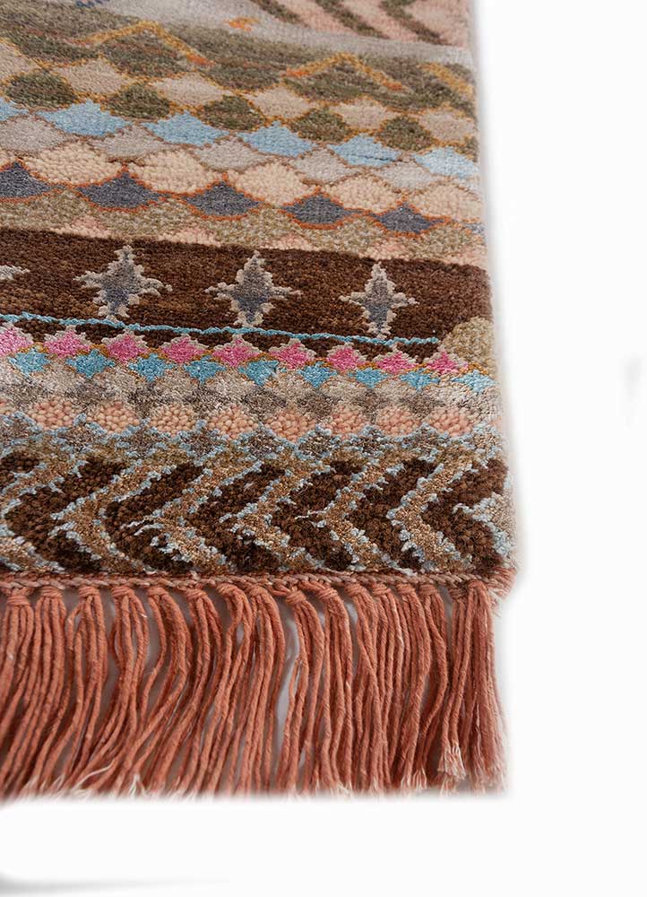 manchaha pink and purple wool and bamboo silk hand knotted Rug - Corner