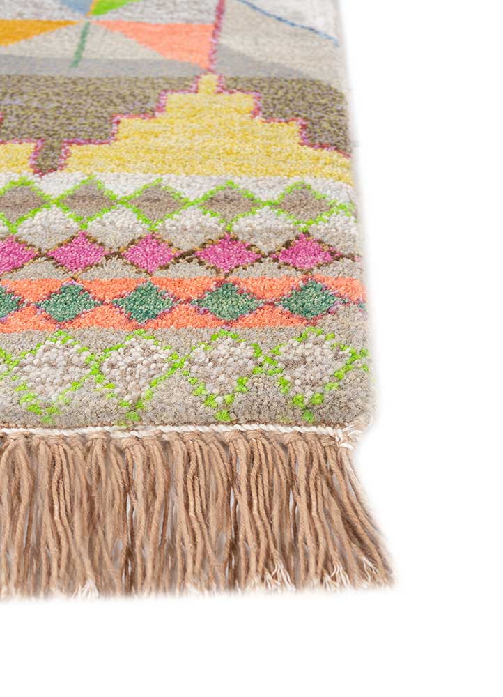 manchaha beige and brown wool and bamboo silk hand knotted Rug - Corner