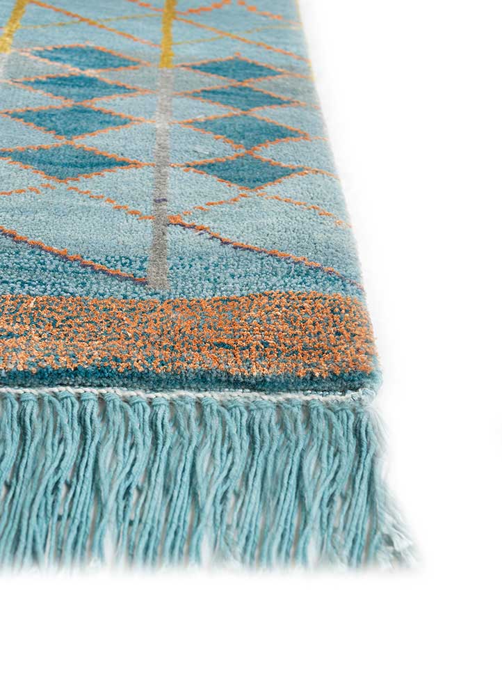 manchaha blue wool and bamboo silk hand knotted Rug - Corner