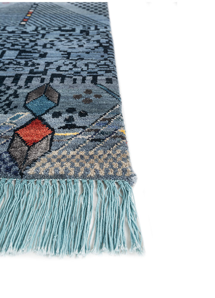 manchaha blue wool and bamboo silk hand knotted Rug - Corner