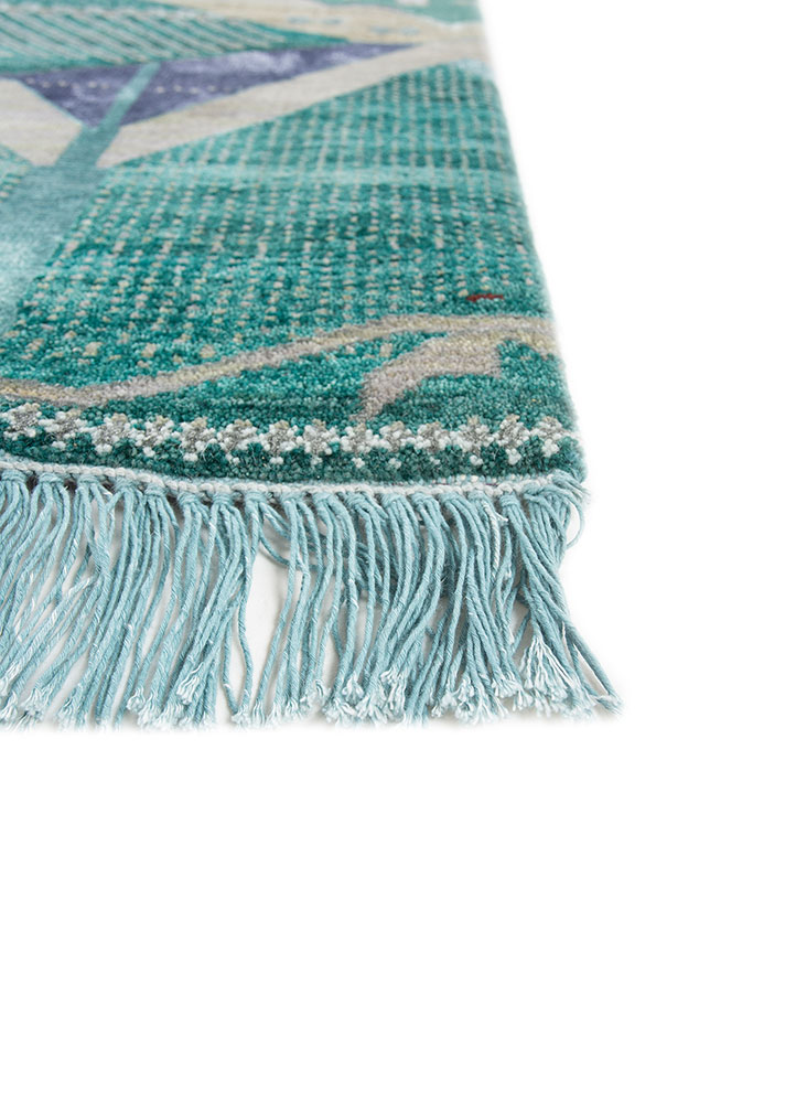 manchaha green wool and bamboo silk hand knotted Rug - Corner