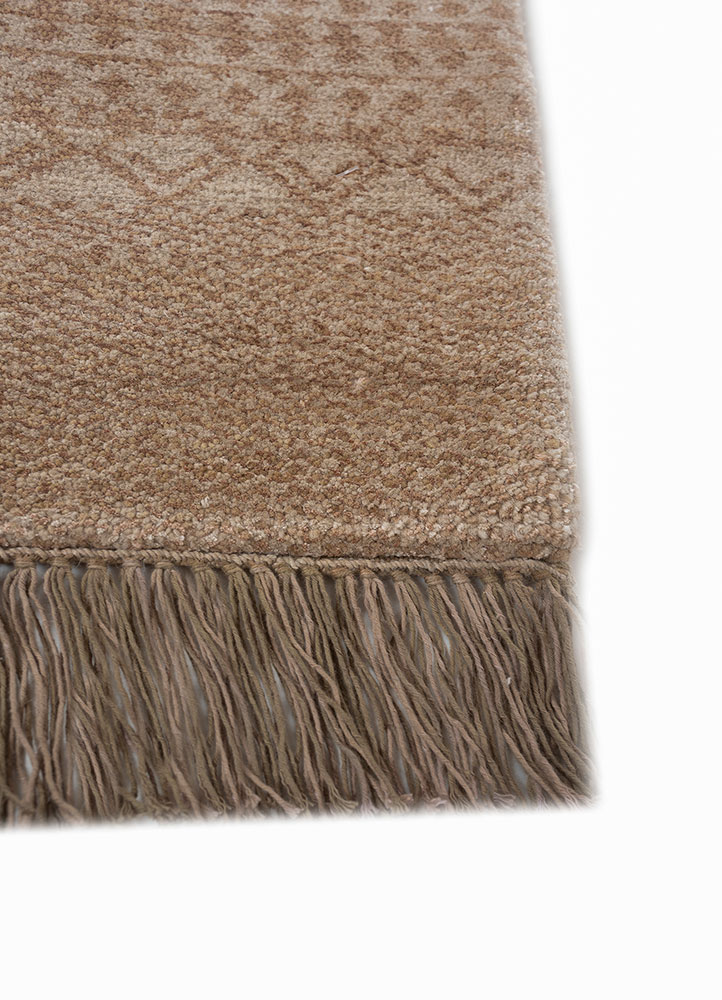 manchaha beige and brown wool and bamboo silk hand knotted Rug - Corner