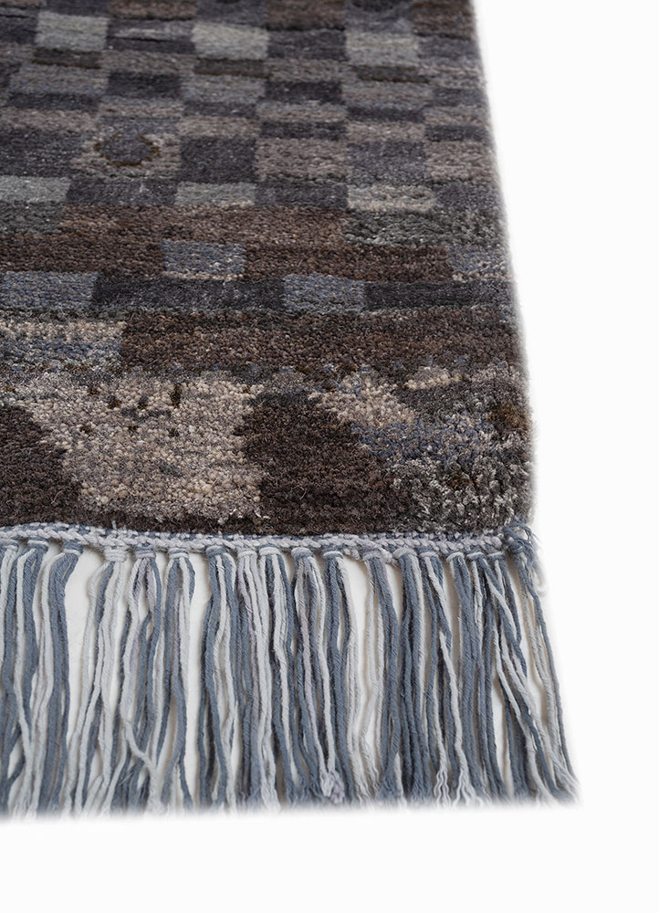 manchaha grey and black wool and bamboo silk hand knotted Rug - Corner