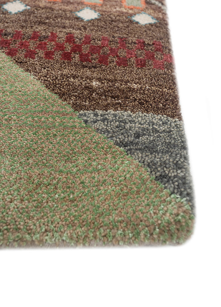 manchaha beige and brown wool and bamboo silk hand knotted Rug - Corner