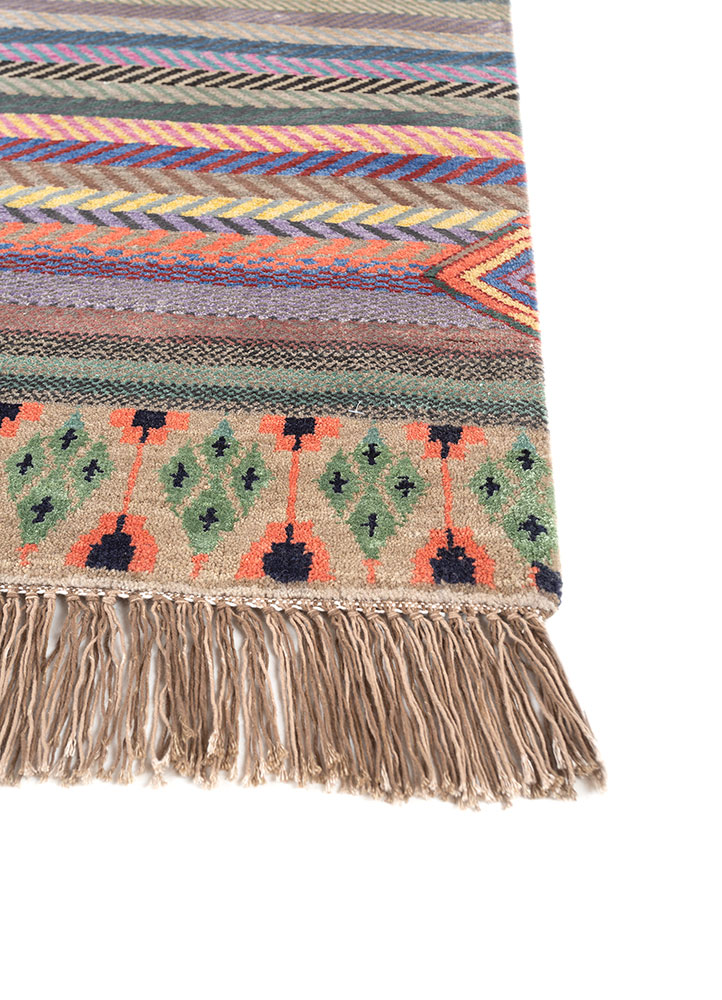 manchaha beige and brown wool and bamboo silk hand knotted Rug - Corner