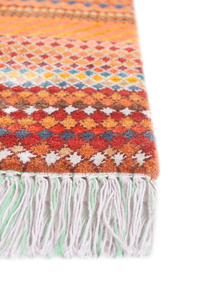 manchaha red and orange wool and bamboo silk hand knotted Rug - Corner