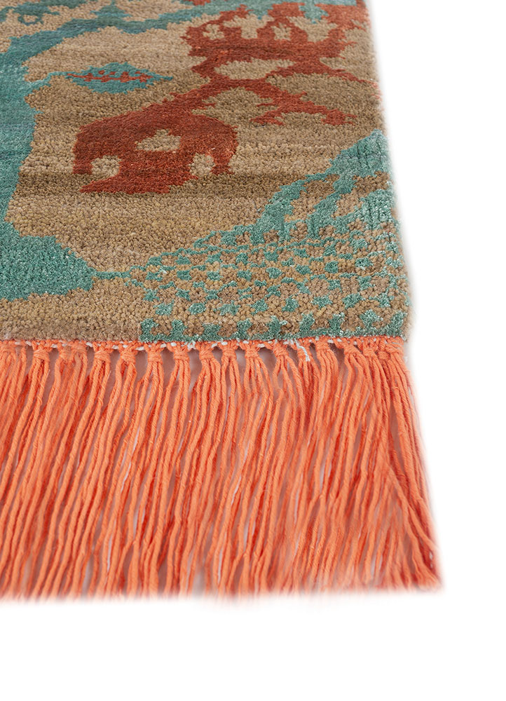 manchaha beige and brown wool and bamboo silk hand knotted Rug - Corner