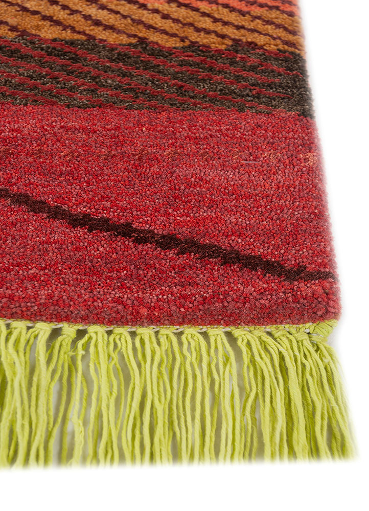 manchaha red and orange wool and bamboo silk hand knotted Rug - Corner