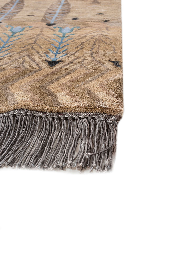 manchaha red and orange wool and bamboo silk hand knotted Rug - Corner