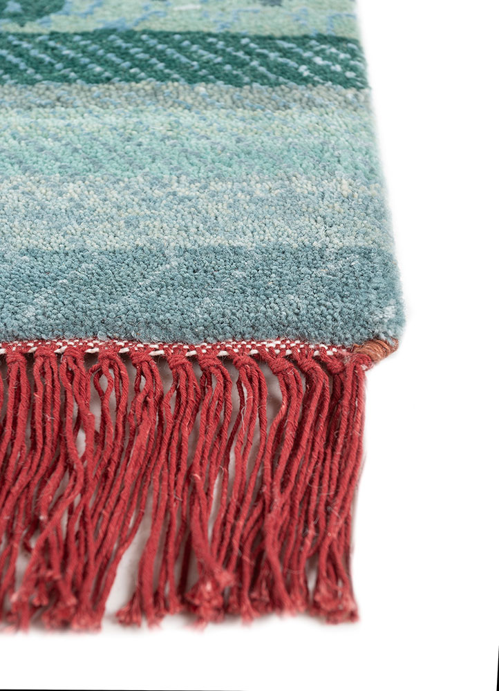 manchaha blue wool and bamboo silk hand knotted Rug - Corner