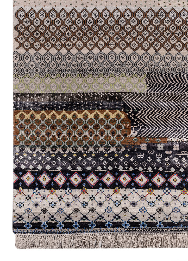 manchaha grey and black wool and bamboo silk hand knotted Rug - Corner