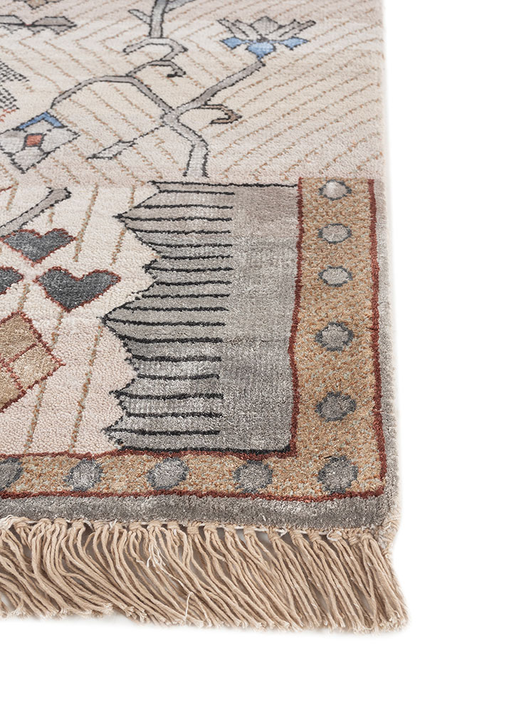 manchaha ivory wool and bamboo silk hand knotted Rug - Corner